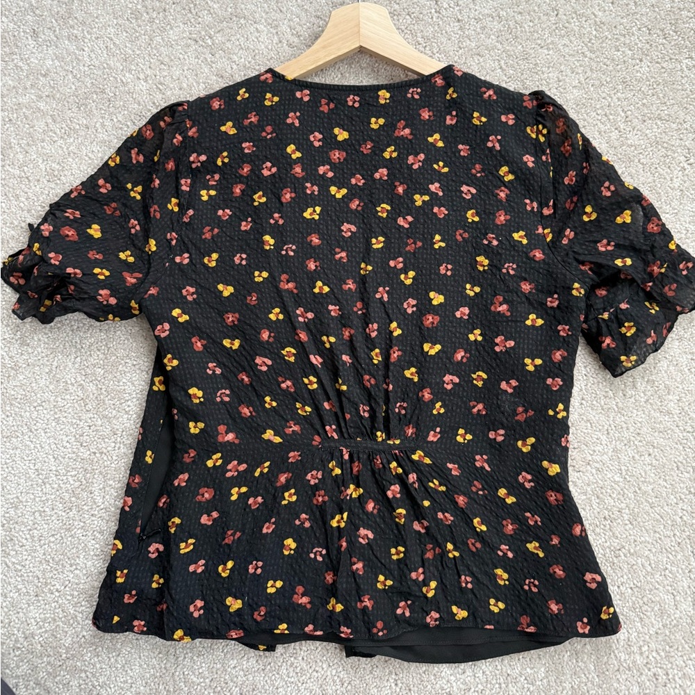 Madewell Silk Black Blouse with Red and Yellow Floral Print - Picture 8 of 10